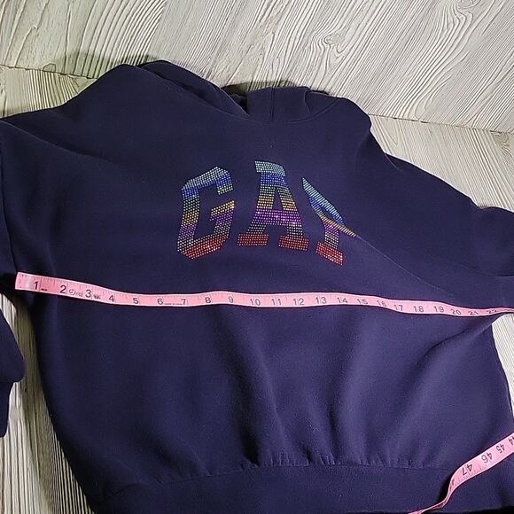 GAP Vintage Soft Hi-Low Hoodie Sweatshirt Rainbow Gem Logo Womens Small - Picture 6 of 10